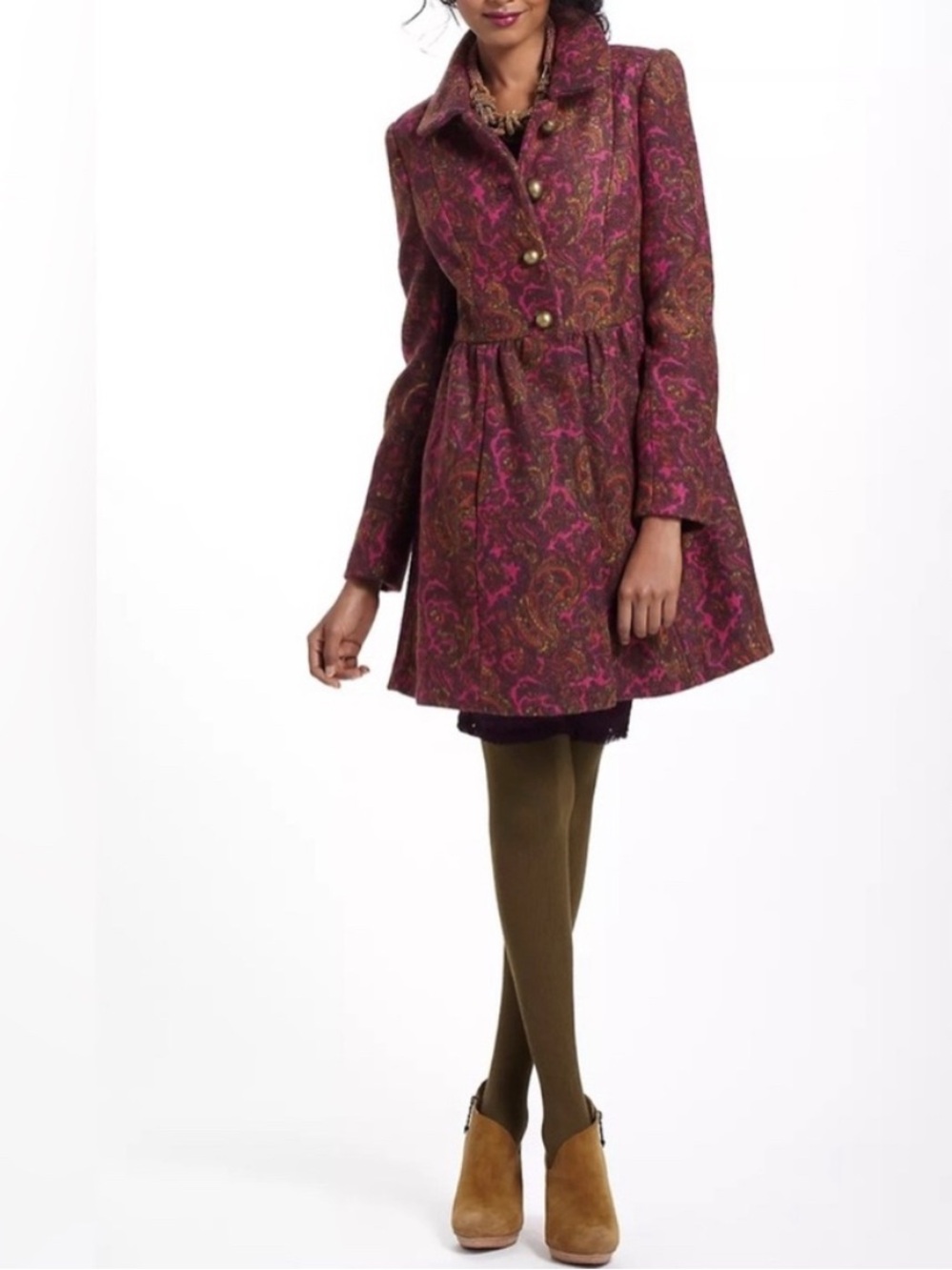 Anthropologie Plenty by Tracy Reese Nubby Princess Coat Paisley Pink Size 0